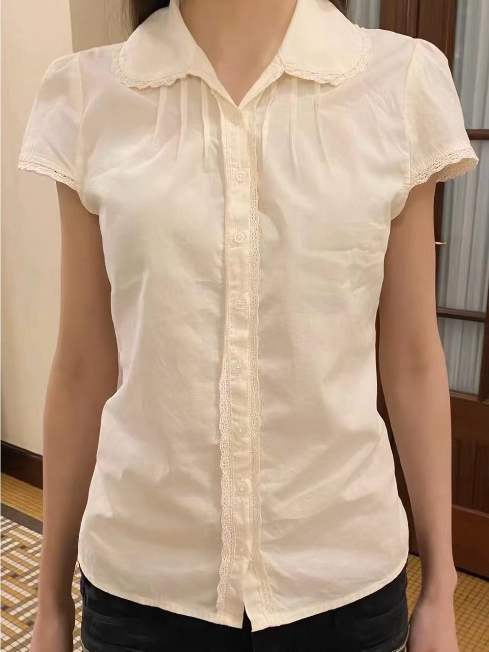 NWT Brandy Melville cream cotton button up shirt with lace details